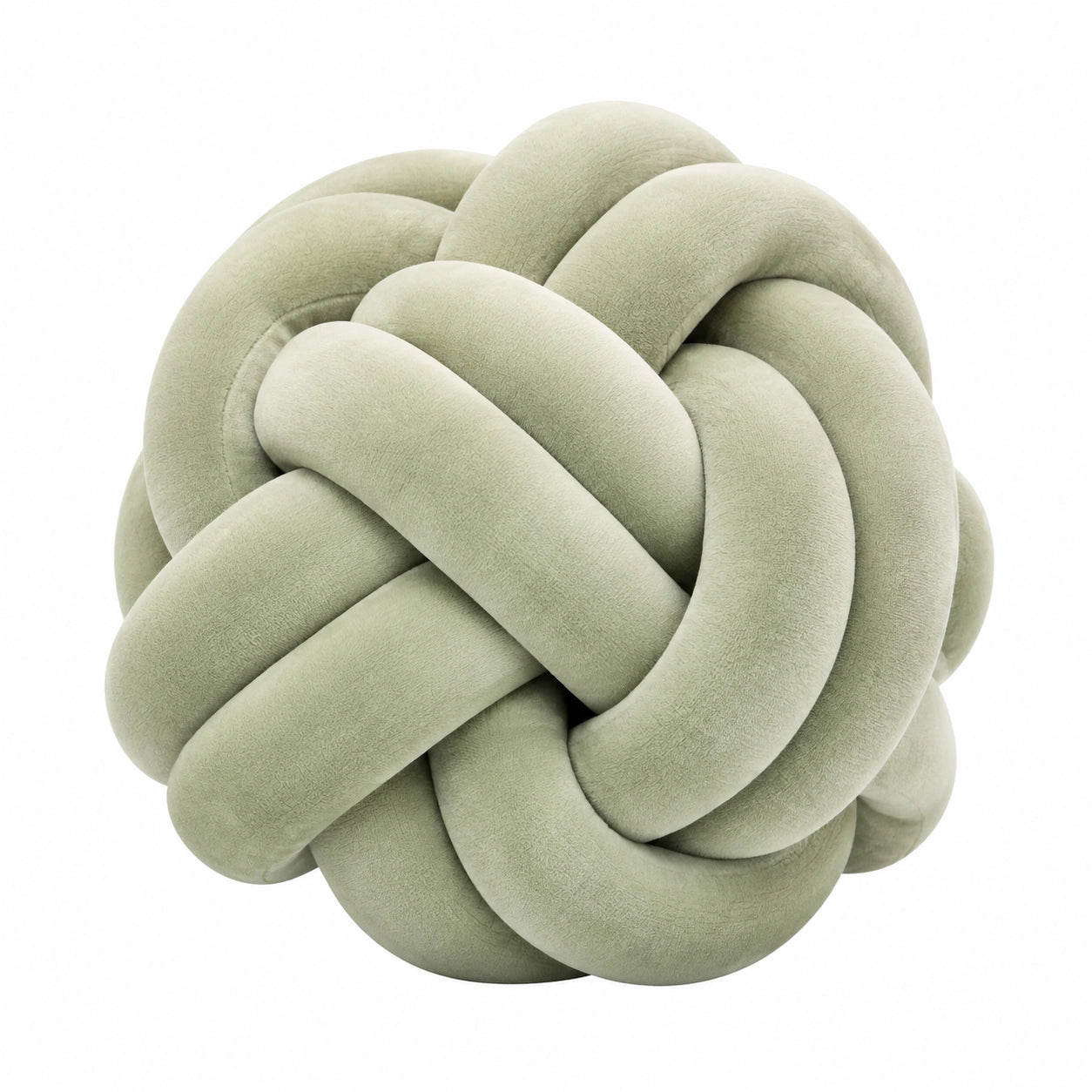 Cuscino decorativo a nodo diametro 30 cm in velluto verde salvia - morbido per divano e letto