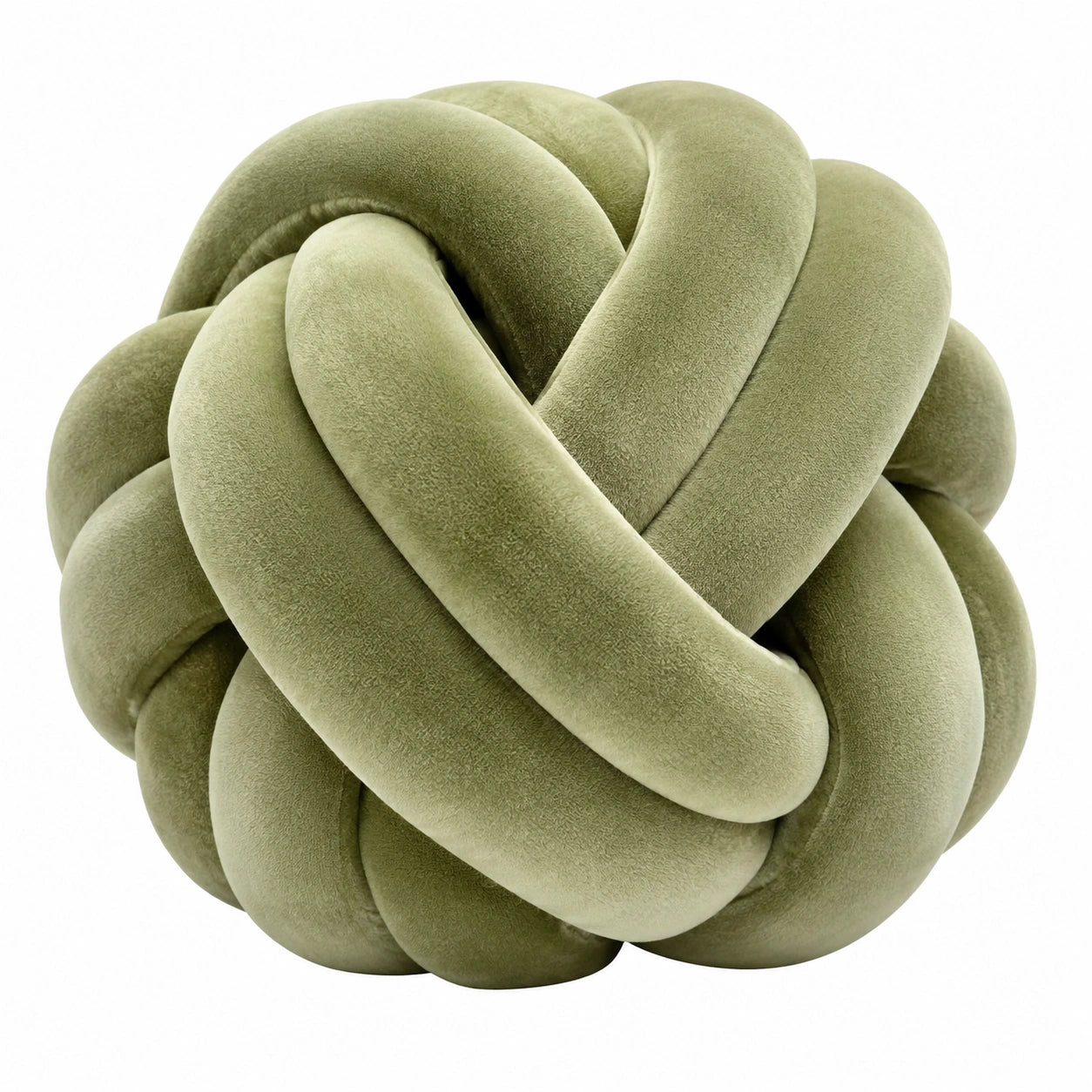 Cuscino decorativo a nodo diametro 30 cm in tessuto effetto velluto verde salvia - morbido per arredamento