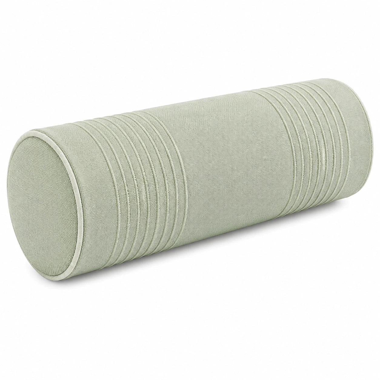 Cuscino cilindrico 20 x 60 cm in tessuto verde salvia - supporto decorativo a righe