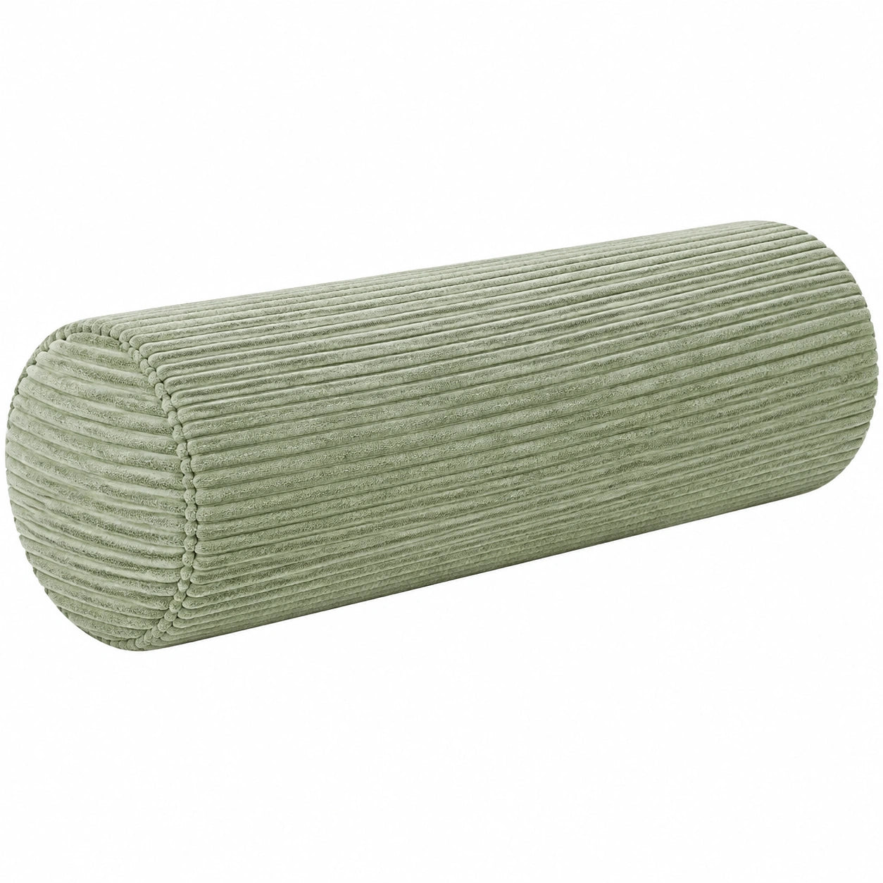 Cuscino cilindrico 20 x 50 cm in tessuto a coste verde salvia - supporto decorativo