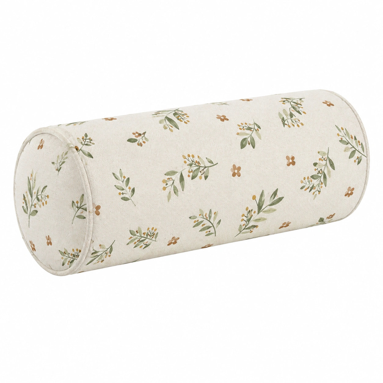 Cuscino cilindrico 45 cm diametro 20 cm in tessuto avorio a motivo botanico per divano stile rustico
