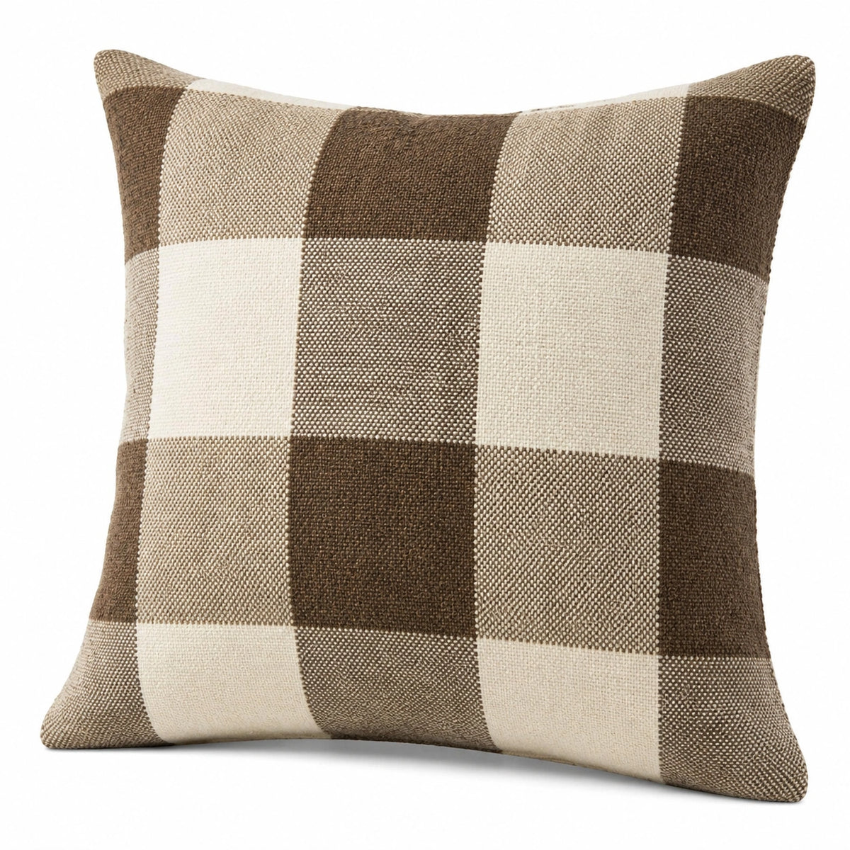 Cuscino decorativo quadrato 45 x 45 cm in tessuto marrone/crema a quadri stile rustico