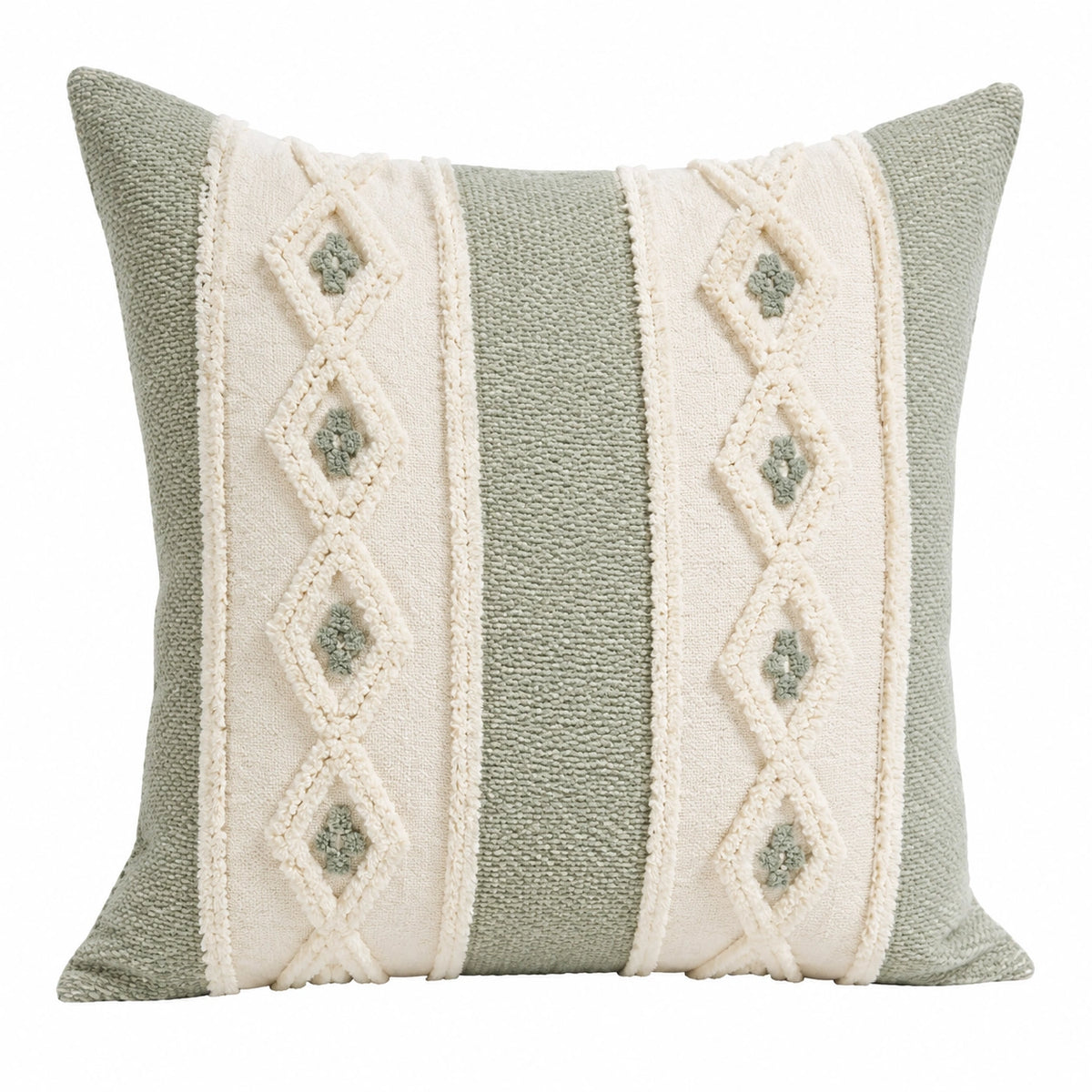 Cuscino decorativo quadrato 45 x 45 cm verde salvia e avorio in tessuto testurizzato stile boho