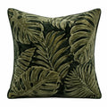 Cuscino decorativo quadrato 45 cm in velluto verde scuro con motivo foglie in rilievo