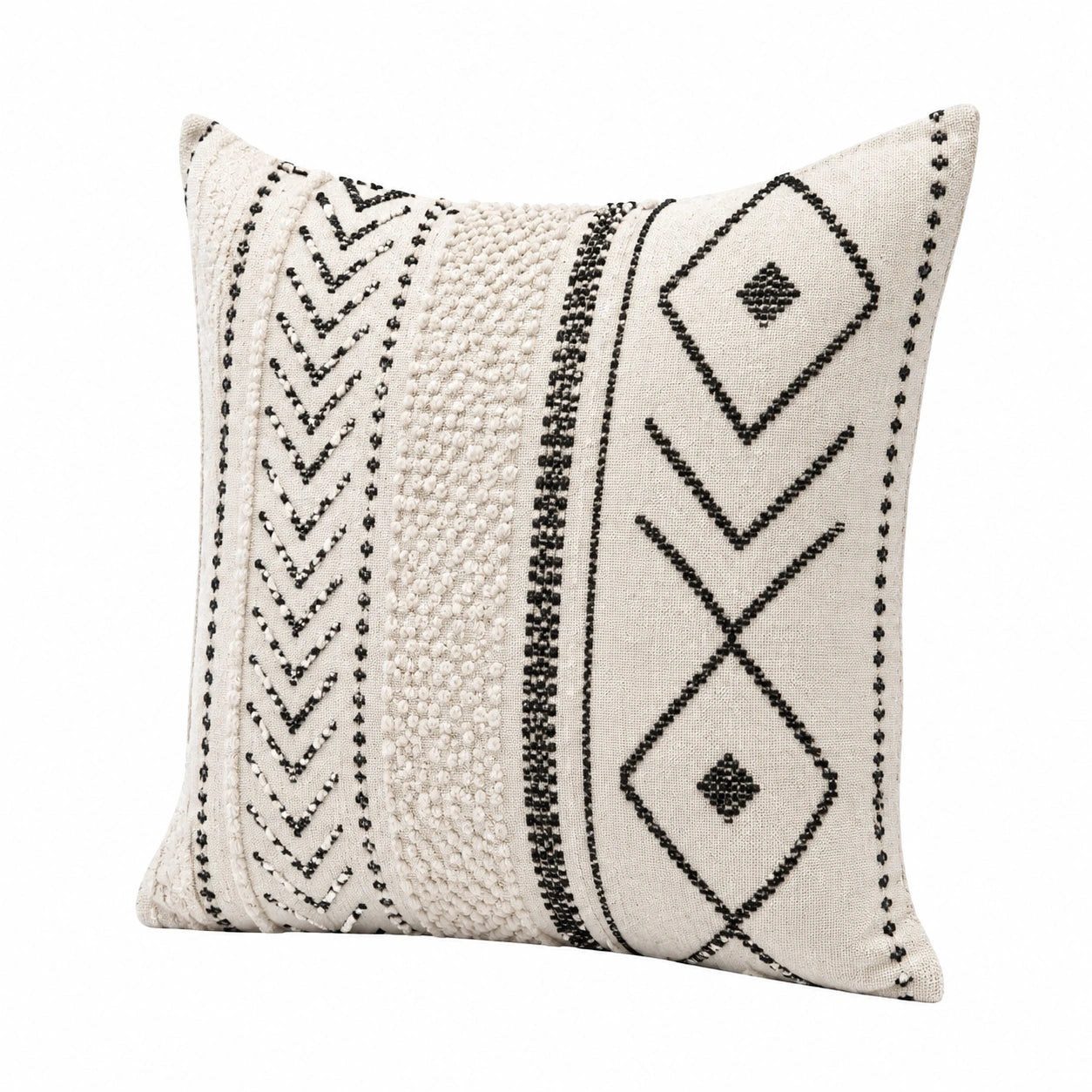 Cuscino decorativo quadrato 45 x 45 cm in tessuto beige e nero con motivi geometrici
