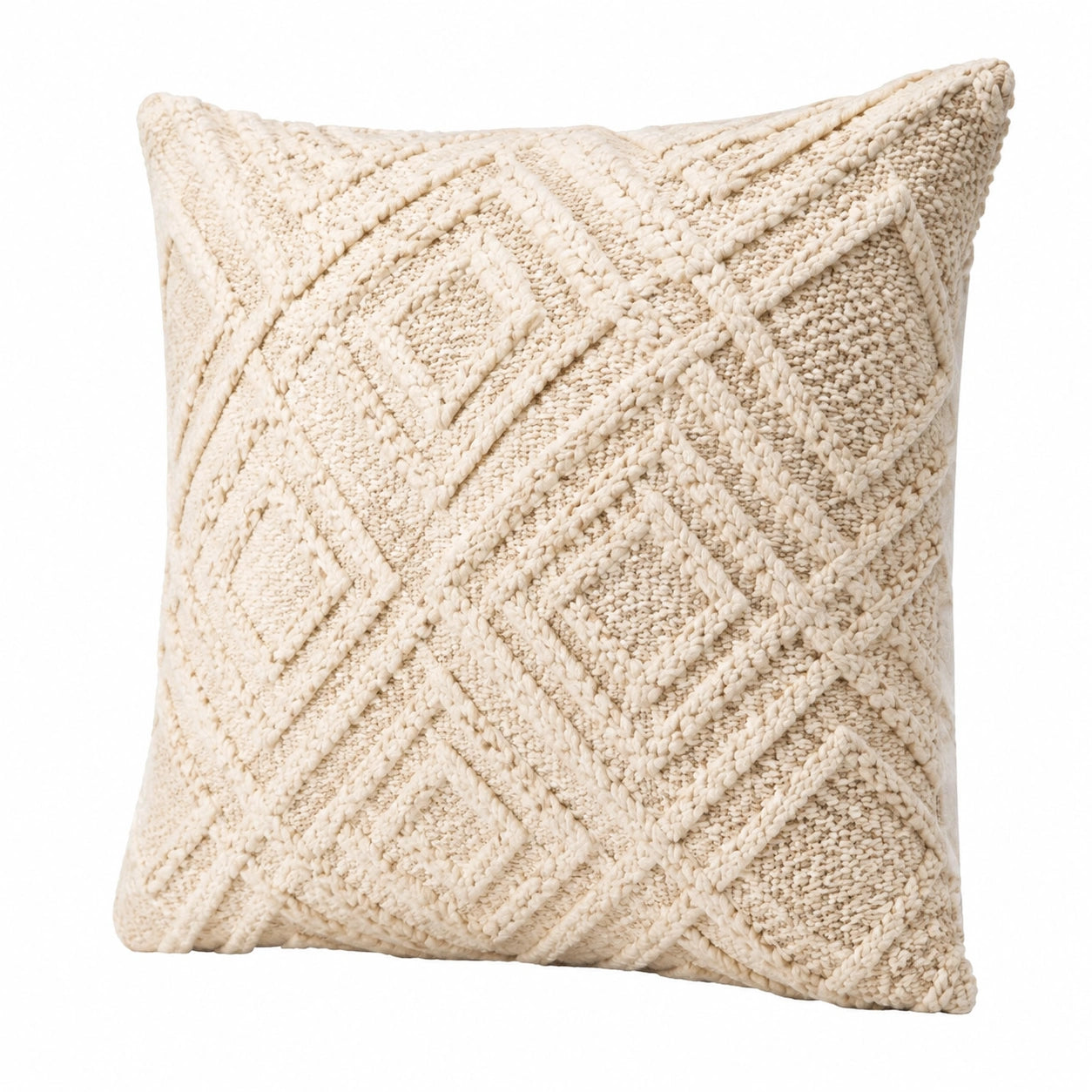 Cuscino decorativo quadrato 45 cm in tessuto beige con trama geometrica stile boho