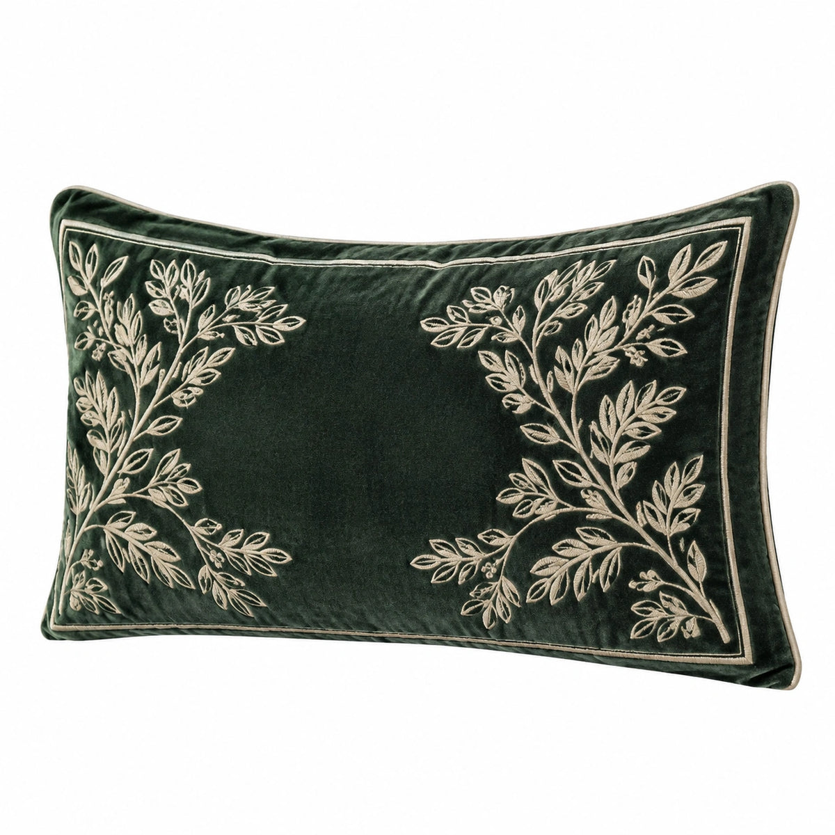 Cuscino decorativo rettangolare 50 x 30 cm in velluto verde scuro ricamato stile botanico