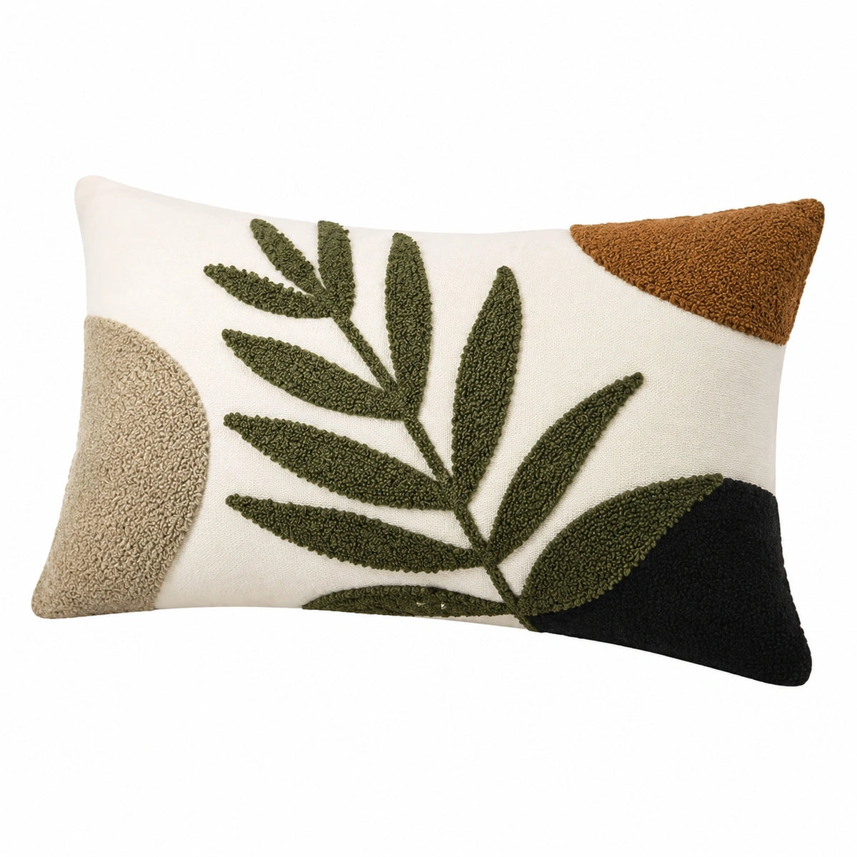 Cuscino decorativo rettangolare 50 x 30 cm in tessuto crema con motivo foglie in rilievo