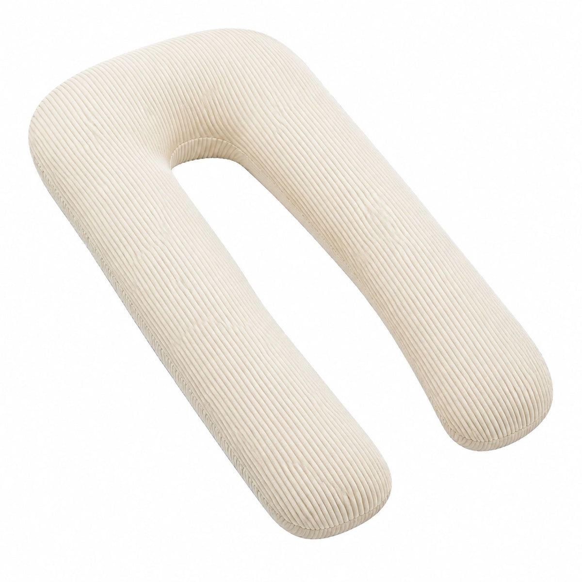 Cuscino a U 140 cm in velluto a coste beige - supporto per gravidanza e riposo