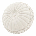 Cuscino decorativo rotondo 45 cm in tessuto effetto peluche avorio con lavorazione plissettata