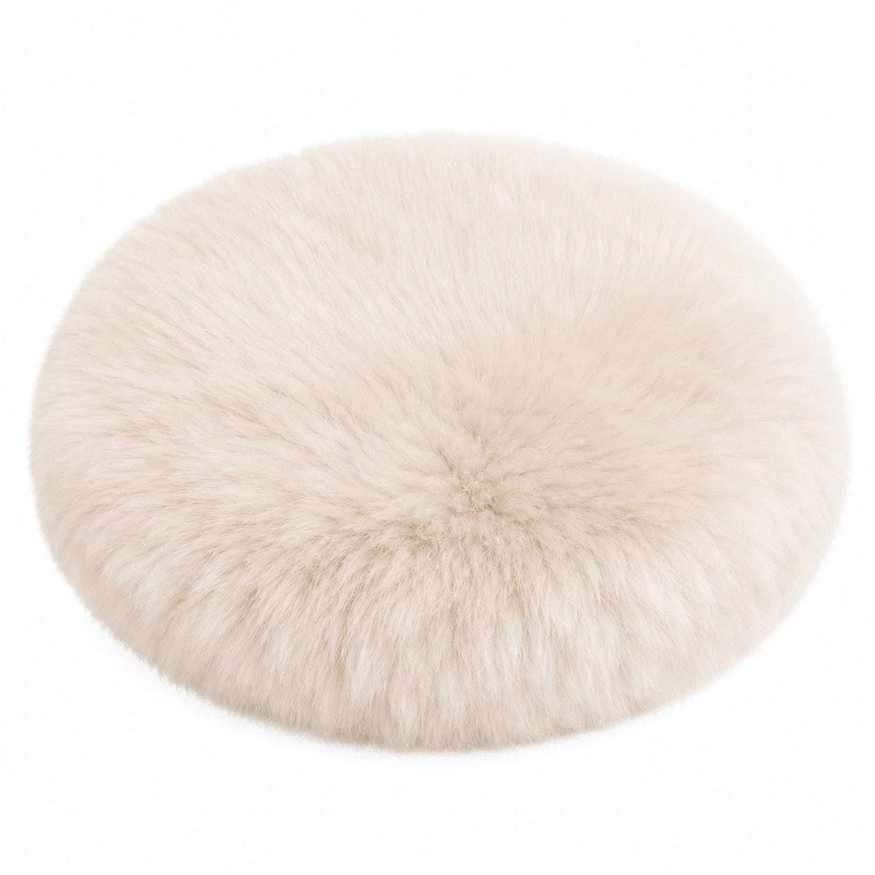 Cuscino rotondo 40 cm in tessuto effetto pelliccia bianco panna decorativo soffice