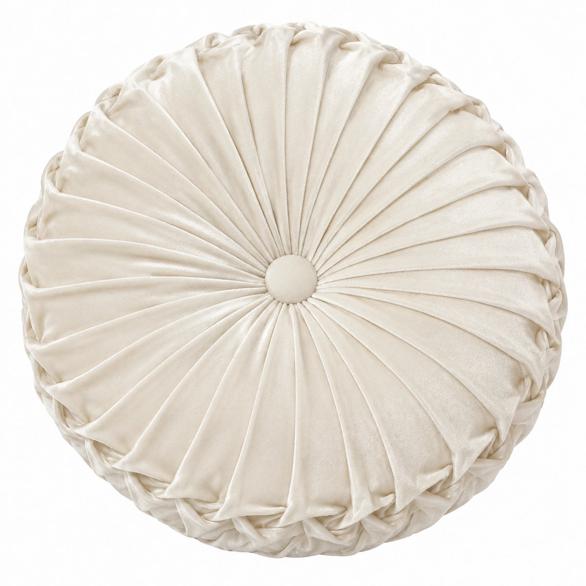 Cuscino decorativo rotondo diametro 45 cm in velluto beige stile plissettato
