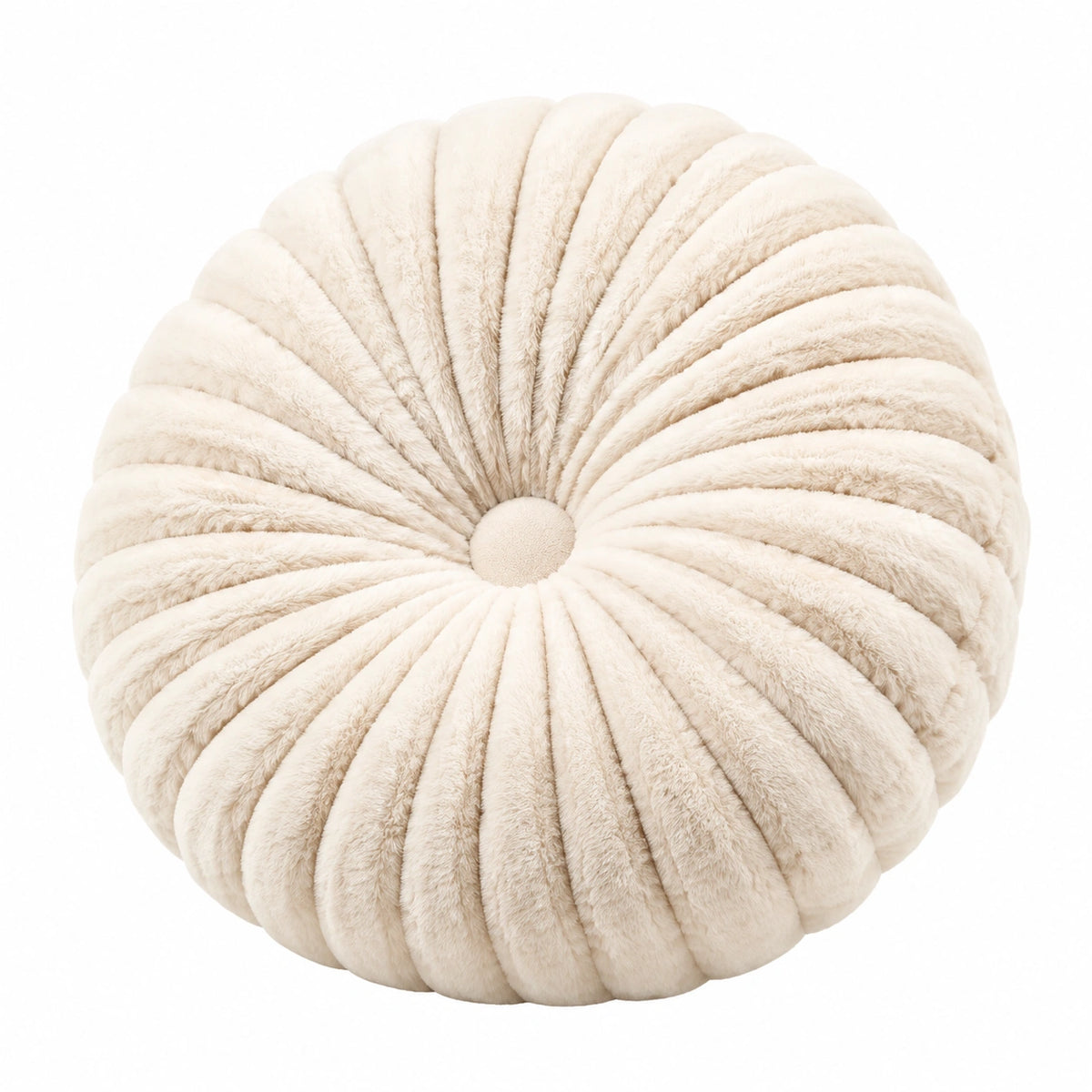 Cuscino decorativo rotondo 45 cm in pelliccia sintetica beige a pieghe