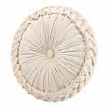 Cuscino decorativo rotondo 40 cm in velluto beige con bordo intrecciato per divano stile boho
