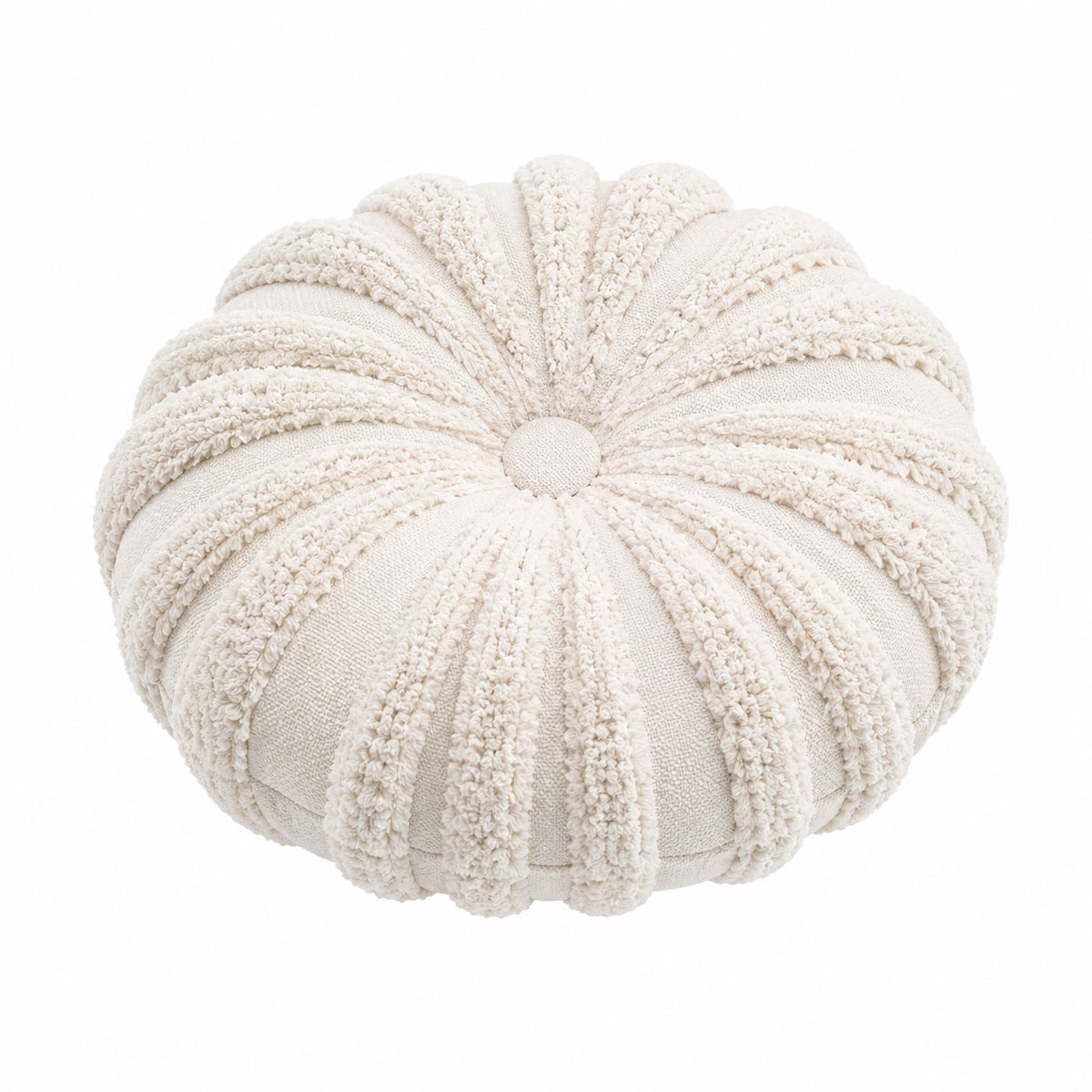 Cuscino decorativo rotondo 40 cm in tessuto avorio - stile boho con rilievi